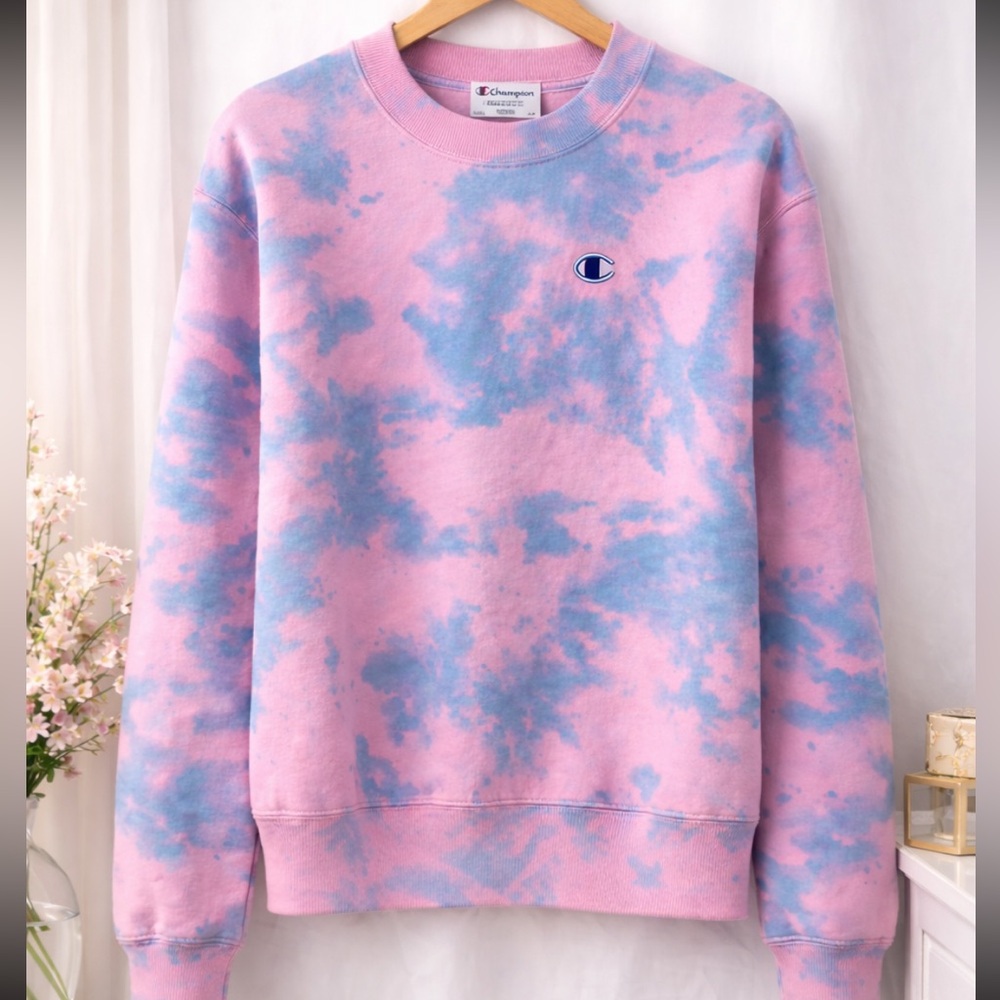 🌸 Pink and Blue Reverse Weave Tie-Dye Sweatshirt Sz S